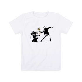 Детская футболка хлопок с принтом Banksy в Рязани, 100% хлопок | круглый вырез горловины, полуприлегающий силуэт, длина до линии бедер | Тематика изображения на принте: art | banksy | street | street art | арт | бэнкси | стрит | стрит арт
