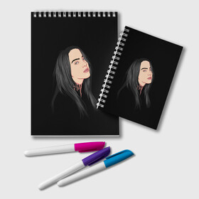 Блокнот с принтом Billie Eilish в Рязани, 100% бумага | 48 листов, плотность листов — 60 г/м2, плотность картонной обложки — 250 г/м2. Листы скреплены удобной пружинной спиралью. Цвет линий — светло-серый
 | bad | billie | boy | boys | eilish | girl | girls | music | pop | rap | sad | trend | билли | грустно | девочка | девочки | девушка | мальчик | музыка | поп | рэп | тренд | эйлиш