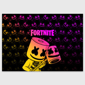 Поздравительная открытка с принтом FORTNITE MARSHMELLO в Рязани, 100% бумага | плотность бумаги 280 г/м2, матовая, на обратной стороне линовка и место для марки
 | chapter 2 | fortnite | marshmello | диджей | игры | маршмэллоу | молоток | фортнайт