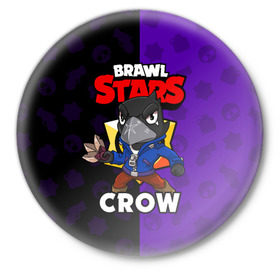 Значок с принтом BRAWL STARS CROW в Рязани,  металл | круглая форма, металлическая застежка в виде булавки | brawl stars | brawl stars crow | brawler | crow | бравл старз | бравлер | ворон