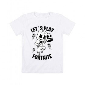 Детская футболка хлопок с принтом FORTNITE x MARSHMELLO в Рязани, 100% хлопок | круглый вырез горловины, полуприлегающий силуэт, длина до линии бедер | fortnite | fortnite 2 | fortnite x | marshmello | ninja | ninja hyper streamer | ninja streamer | streamer | tyler blevins | маршмелло | ниндзя | фортнайт | фортнайт 2 | фортнайт глава 2