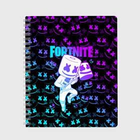 Тетрадь с принтом FORTNITE MARSHMELLO в Рязани, 100% бумага | 48 листов, плотность листов — 60 г/м2, плотность картонной обложки — 250 г/м2. Листы скреплены сбоку удобной пружинной спиралью. Уголки страниц и обложки скругленные. Цвет линий — светло-серый
 | Тематика изображения на принте: fnchap2 | fortnite | fortnite 2 | fortnite x | marshmello | ninja | ninja hyper streamer | ninja streamer | streamer | tyler blevins | маршмелло | ниндзя | фортнайт | фортнайт 2 | фортнайт глава 2