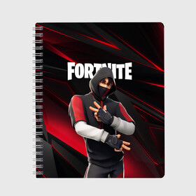 Тетрадь с принтом FORTNITE X IKONIK в Рязани, 100% бумага | 48 листов, плотность листов — 60 г/м2, плотность картонной обложки — 250 г/м2. Листы скреплены сбоку удобной пружинной спиралью. Уголки страниц и обложки скругленные. Цвет линий — светло-серый
 | Тематика изображения на принте: fnchap2 | fortnite | fortnite 2 | fortnite x | marshmello | ninja | ninja hyper streamer | ninja streamer | streamer | tyler blevins | маршмелло | ниндзя | фортнайт | фортнайт 2 | фортнайт глава 2