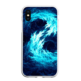 Чехол для iPhone XS Max матовый с принтом Abstract fractal blue flame в Рязани, Силикон | Область печати: задняя сторона чехла, без боковых панелей | abstract | colors | dark | flame | fractal | space | абстракция | космос | краски | огонь | пламя | тёмный | фрактал