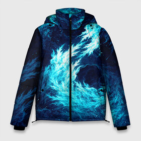 Мужская зимняя куртка 3D с принтом Abstract fractal blue flame в Рязани, верх — 100% полиэстер; подкладка — 100% полиэстер; утеплитель — 100% полиэстер | длина ниже бедра, свободный силуэт Оверсайз. Есть воротник-стойка, отстегивающийся капюшон и ветрозащитная планка. 

Боковые карманы с листочкой на кнопках и внутренний карман на молнии. | Тематика изображения на принте: abstract | colors | dark | flame | fractal | space | абстракция | космос | краски | огонь | пламя | тёмный | фрактал