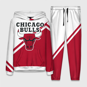 Женский костюм 3D (с толстовкой) с принтом Chicago Bulls Red White в Рязани,  |  | bulls | chicago | chicago bulls | nba | баскетбол | буллз | нба | чикаго | чикаго буллз