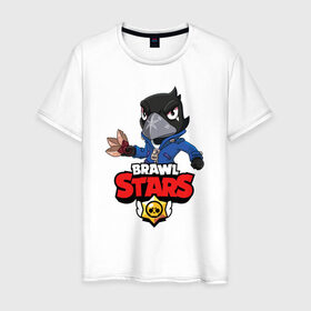 Мужская футболка хлопок с принтом BRAWL STARS CROW в Рязани, 100% хлопок | прямой крой, круглый вырез горловины, длина до линии бедер, слегка спущенное плечо. | brawl stars | bull | colt | crow | leon | stars | берли | бо | брок | ворон | джесси | динамайк | дэррил | кольт | леон | мортис | нита | пайпер | пенни | поко | пэм | рикошет | спайк | фрэнк | шелли | эль примо