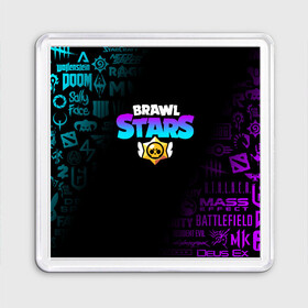 Магнит 55*55 с принтом BRAWL STARS NEON | БРАВЛ СТАРС НЕОН в Рязани, Пластик | Размер: 65*65 мм; Размер печати: 55*55 мм | brawl stars | bull | colt | crow | leon | stars | берли | бо | брок | ворон | джесси | динамайк | дэррил | кольт | леон | мортис | нита | пайпер | пенни | поко | пэм | рикошет | спайк | фрэнк | шелли | эль примо