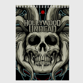 Скетчбук с принтом Hollywood Undead в Рязани, 100% бумага
 | 48 листов, плотность листов — 100 г/м2, плотность картонной обложки — 250 г/м2. Листы скреплены сверху удобной пружинной спиралью | Тематика изображения на принте: been | bloody nose | california | hell | lyrics | music | octone | official | psalms | records | rock | song | to | vevo | video | кранккор | метал | рэп рок | электроник