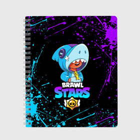 Тетрадь с принтом BRAWL STARS LEON SHARK в Рязани, 100% бумага | 48 листов, плотность листов — 60 г/м2, плотность картонной обложки — 250 г/м2. Листы скреплены сбоку удобной пружинной спиралью. Уголки страниц и обложки скругленные. Цвет линий — светло-серый
 | Тематика изображения на принте: brawl stars | bull | colt | crow | leon | leon shark | shark | stars | акула | берли | ворон | динамайк | кольт | леон | леон акула | нита | спайк | шелли | эль примо