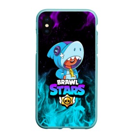 Чехол для iPhone XS Max матовый с принтом BRAWL STARS LEON SHARK в Рязани, Силикон | Область печати: задняя сторона чехла, без боковых панелей | Тематика изображения на принте: brawl stars | bull | colt | crow | leon | leon shark | shark | stars | акула | берли | ворон | динамайк | кольт | леон | леон акула | нита | спайк | шелли | эль примо