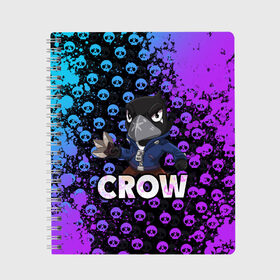 Тетрадь с принтом Brawl Stars CROW в Рязани, 100% бумага | 48 листов, плотность листов — 60 г/м2, плотность картонной обложки — 250 г/м2. Листы скреплены сбоку удобной пружинной спиралью. Уголки страниц и обложки скругленные. Цвет линий — светло-серый
 | brawl | brawl stars | crow | leon | stars | бравл | бравл старс | браво старс | ворон | ворона | игра | компьютерная | кров | леон | онлайн | старс