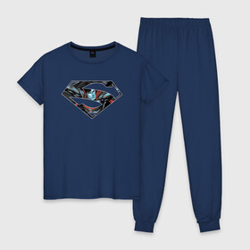 Женская пижама хлопок с принтом Superman в Рязани, 100% хлопок | брюки и футболка прямого кроя, без карманов, на брюках мягкая резинка на поясе и по низу штанин | clark kent | superman | кларк кент | супермен | супермэн