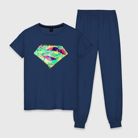 Женская пижама хлопок с принтом Superman logo в Рязани, 100% хлопок | брюки и футболка прямого кроя, без карманов, на брюках мягкая резинка на поясе и по низу штанин | clark kent | shtatjl | superman | кларк кент | супермен | супермэн