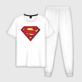 Мужская пижама хлопок с принтом Superman logo в Рязани, 100% хлопок | брюки и футболка прямого кроя, без карманов, на брюках мягкая резинка на поясе и по низу штанин
 | clark kent | superman | кларк кент | супермен | супермэн