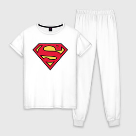Женская пижама хлопок с принтом Superman logo в Рязани, 100% хлопок | брюки и футболка прямого кроя, без карманов, на брюках мягкая резинка на поясе и по низу штанин | clark kent | superman | кларк кент | супермен | супермэн