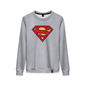 Женский свитшот хлопок с принтом Superman logo в Рязани, 100% хлопок | прямой крой, круглый вырез, на манжетах и по низу широкая трикотажная резинка  | clark kent | superman | кларк кент | супермен | супермэн