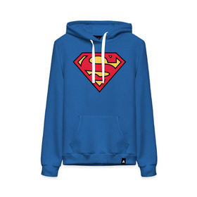 Женская толстовка с принтом Superman logo в Рязани, френч-терри, мягкий теплый начес внутри (100% хлопок) | карман-кенгуру, эластичные манжеты и нижняя кромка, капюшон с подкладом и шнурком | clark kent | superman | кларк кент | супермен | супермэн