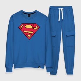 Женский костюм хлопок с принтом Superman logo в Рязани, 100% хлопок | на свитшоте круглая горловина, мягкая резинка по низу. Брюки заужены к низу, на них два вида карманов: два 