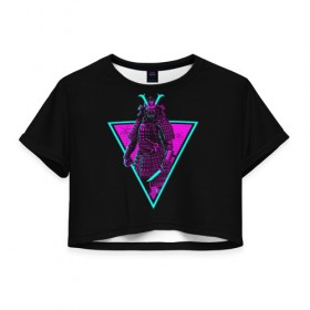 Женская футболка Cropp-top с принтом Samurai Retro Neon в Рязани, 100% полиэстер | круглая горловина, длина футболки до линии талии, рукава с отворотами | neon | retro | retrowave | samurai | warior | wave | воин | воины | войны | гладиатор | неон | ретро | ретровейв | рэтро | самураи | самурай