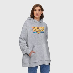 Худи SuperOversize хлопок с принтом Wonder Woman Text Logo в Рязани, 70% хлопок, 30% полиэстер, мягкий начес внутри | карман-кенгуру, эластичная резинка на манжетах и по нижней кромке, двухслойный капюшон
 | dc | dc comics | diana prince | shtatjl | wonder woman | вандер вуман | вондер вуман | диана принс | супер женщина | чудо женщина