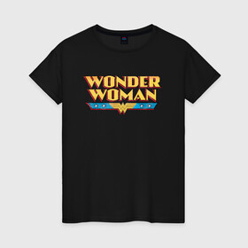 Женская футболка хлопок с принтом Wonder Woman Text Logo в Рязани, 100% хлопок | прямой крой, круглый вырез горловины, длина до линии бедер, слегка спущенное плечо | dc | dc comics | diana prince | shtatjl | wonder woman | вандер вуман | вондер вуман | диана принс | супер женщина | чудо женщина