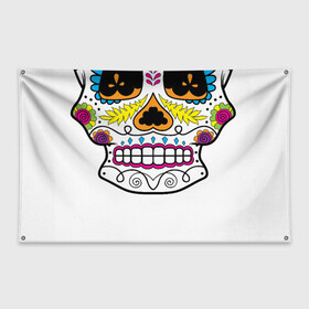 Флаг-баннер с принтом Мексиканский череп - Skull в Рязани, 100% полиэстер | размер 67 х 109 см, плотность ткани — 95 г/м2; по краям флага есть четыре люверса для крепления | calavera | day of the dead | dia de los muertos | halloween | skull | sugar skull | готика | день мертвых | колдовство | мексиканский череп | мистика | подарок | сахарный череп | цветы | череп