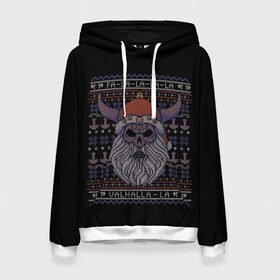 Женская толстовка 3D с принтом Vikings Xmas Sweater в Рязани, 100% полиэстер  | двухслойный капюшон со шнурком для регулировки, мягкие манжеты на рукавах и по низу толстовки, спереди карман-кенгуру с мягким внутренним слоем. | christmas | king | new | ragnar | skandinavia | snow | snowflakes | valhalla | vikings | xmas | year | вальхалла | викинги | год | король | новый | рагнар | рождество | скандинавия | снег