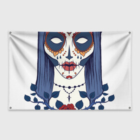 Флаг-баннер с принтом Мексиканский сахарный череп в Рязани, 100% полиэстер | размер 67 х 109 см, плотность ткани — 95 г/м2; по краям флага есть четыре люверса для крепления | day of the dead | dia de los muertos | gothic | halloween | skull | sugar skull | готика | день мертвых | женский череп | мексиканский череп | мистика | подарок | сахарный череп | хэллоуин