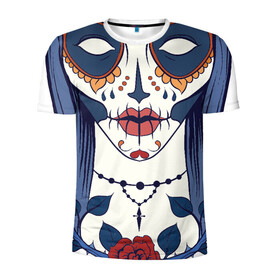 Мужская футболка 3D спортивная с принтом Мексиканский сахарный череп в Рязани, 100% полиэстер с улучшенными характеристиками | приталенный силуэт, круглая горловина, широкие плечи, сужается к линии бедра | day of the dead | dia de los muertos | gothic | halloween | skull | sugar skull | готика | день мертвых | женский череп | мексиканский череп | мистика | подарок | сахарный череп | хэллоуин