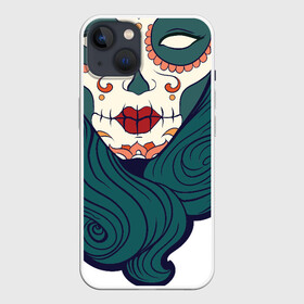 Чехол для iPhone 13 с принтом Мексиканский сахарный череп в Рязани,  |  | day of the dead | dia de los muertos | gothic | halloween | skull | sugar skull | готика | день мертвых | женский череп | мексиканский череп | мистика | подарок | сахарный череп | хэллоуин