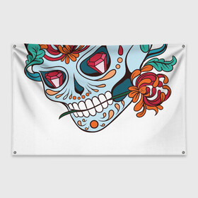 Флаг-баннер с принтом Череп с цветами в Рязани, 100% полиэстер | размер 67 х 109 см, плотность ткани — 95 г/м2; по краям флага есть четыре люверса для крепления | 8 марта | day of the dead | gothic | halloween | skull | sugar skull | день мертвых | женский череп | мексиканский череп | новый год | подарок | сахарный череп | хэллоуин | человек | череп девушки