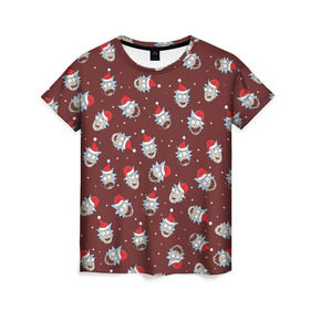 Женская футболка 3D с принтом MARRY RICK-MAS в Рязани, 100% полиэфир ( синтетическое хлопкоподобное полотно) | прямой крой, круглый вырез горловины, длина до линии бедер | rick and morty | мультсериал | новый год | рик и морти | рождество