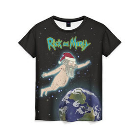 Женская футболка 3D с принтом Rick and Morty в Рязани, 100% полиэфир ( синтетическое хлопкоподобное полотно) | прямой крой, круглый вырез горловины, длина до линии бедер | Тематика изображения на принте: rick and morty | мультсериал | новый год | рик и морти | рождество