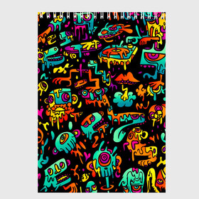 Скетчбук с принтом Multicolored Doodle в Рязани, 100% бумага
 | 48 листов, плотность листов — 100 г/м2, плотность картонной обложки — 250 г/м2. Листы скреплены сверху удобной пружинной спиралью | 