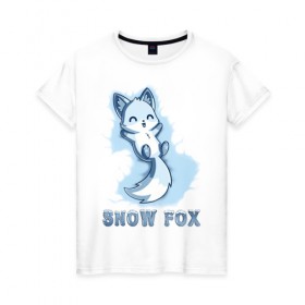 Женская футболка хлопок с принтом Snow fox в Рязани, 100% хлопок | прямой крой, круглый вырез горловины, длина до линии бедер, слегка спущенное плечо | fox | snow | лис | лиса | лисёнок | лисичка | снег