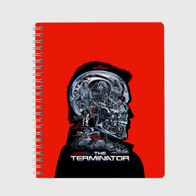 Тетрадь с принтом The Terminator в Рязани, 100% бумага | 48 листов, плотность листов — 60 г/м2, плотность картонной обложки — 250 г/м2. Листы скреплены сбоку удобной пружинной спиралью. Уголки страниц и обложки скругленные. Цвет линий — светло-серый
 | Тематика изображения на принте: arnold | connor | john | robot | schwarzenegger | skynet | t 800 | terminator | арнольд | джон | коннор | ликвидатор | небесная | робот | сеть | скайнет | терминатор | шварценеггер