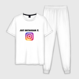 Мужская пижама хлопок с принтом Just Instagram It в Рязани, 100% хлопок | брюки и футболка прямого кроя, без карманов, на брюках мягкая резинка на поясе и по низу штанин
 | app | blogger | filter | instagram | mask | media | photo | social | video | блогер | видео | инста | инстаграм | маска | приложение | сеть | социальная | фильтр | фотография