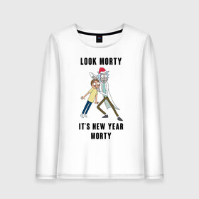 Женский лонгслив хлопок с принтом LOOK MORTY ITS NEW YEAR MORTY в Рязани, 100% хлопок |  | cn_1970499_019061 | rick and morty | мультсериал | новый год | рик и морти | рождество