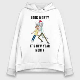 Женское худи Oversize хлопок с принтом LOOK MORTY ITS NEW YEAR MORTY в Рязани, френч-терри — 70% хлопок, 30% полиэстер. Мягкий теплый начес внутри —100% хлопок | боковые карманы, эластичные манжеты и нижняя кромка, капюшон на магнитной кнопке | Тематика изображения на принте: cn_1970499_019061 | rick and morty | мультсериал | новый год | рик и морти | рождество