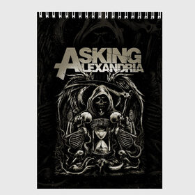 Скетчбук с принтом Asking Alexandria в Рязани, 100% бумага
 | 48 листов, плотность листов — 100 г/м2, плотность картонной обложки — 250 г/м2. Листы скреплены сверху удобной пружинной спиралью | asking alexandria | аскинг александриа | группы | метал | музыка | рок | хэви метал | электроникор