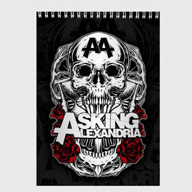 Скетчбук с принтом Asking Alexandria в Рязани, 100% бумага
 | 48 листов, плотность листов — 100 г/м2, плотность картонной обложки — 250 г/м2. Листы скреплены сверху удобной пружинной спиралью | asking alexandria | аскинг александриа | группы | метал | музыка | рок | хэви метал | электроникор