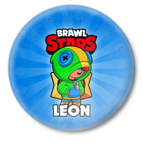 Значок с принтом BRAWL STARS LEON в Рязани,  металл | круглая форма, металлическая застежка в виде булавки | Тематика изображения на принте: brawl stars | brawl stars leon | brawler | leon | бравл старз | бравлер | леон