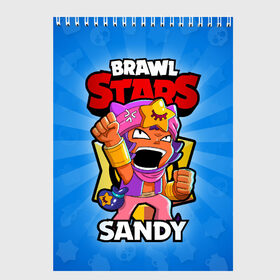 Скетчбук с принтом BRAWL STARS SANDY в Рязани, 100% бумага
 | 48 листов, плотность листов — 100 г/м2, плотность картонной обложки — 250 г/м2. Листы скреплены сверху удобной пружинной спиралью | brawl stars | brawl stars sandy | brawler | sandy | бравл старз | бравлер | сэнди