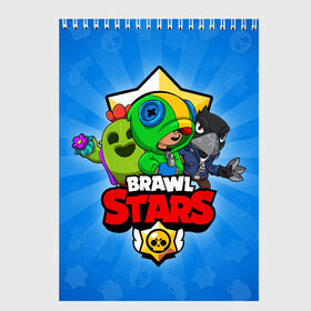 Скетчбук с принтом BRAWL STARS в Рязани, 100% бумага
 | 48 листов, плотность листов — 100 г/м2, плотность картонной обложки — 250 г/м2. Листы скреплены сверху удобной пружинной спиралью | brawl stars | brawler | crow | leon | spike | бравл старз | бравлер | ворон | леон | спайк