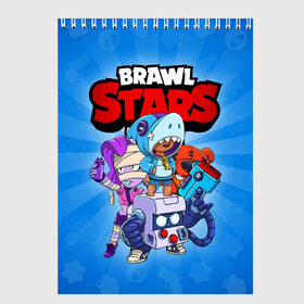 Скетчбук с принтом BRAWL STARS в Рязани, 100% бумага
 | 48 листов, плотность листов — 100 г/м2, плотность картонной обложки — 250 г/м2. Листы скреплены сверху удобной пружинной спиралью | 8 bit | 8 бит | brawl stars | brawler | emz | leon | nita | бравл старз | бравлер | леон | нита | эмз