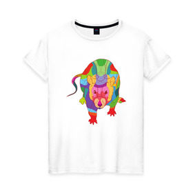 Женская футболка хлопок с принтом Color Rat в Рязани, 100% хлопок | прямой крой, круглый вырез горловины, длина до линии бедер, слегка спущенное плечо | 