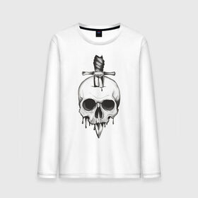 Мужской лонгслив хлопок с принтом Skull with dagger в Рязани, 100% хлопок |  | death | fear | rose | rose and skull | rose and snake | skull | skull and snake | skulls | snake | snakes | змеи | змея | роза | роза и змея | роза и череп | череп | череп и змея | черепа