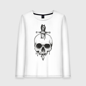 Женский лонгслив хлопок с принтом Skull with dagger в Рязани, 100% хлопок |  | death | fear | rose | rose and skull | rose and snake | skull | skull and snake | skulls | snake | snakes | змеи | змея | роза | роза и змея | роза и череп | череп | череп и змея | черепа