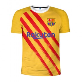 Мужская футболка 3D спортивная с принтом Barcelona 4-th kit 19-20 в Рязани, 100% полиэстер с улучшенными характеристиками | приталенный силуэт, круглая горловина, широкие плечи, сужается к линии бедра | barcelona | champions | laliga | league | spain | барселона | испания | лига | месси | чемпионов